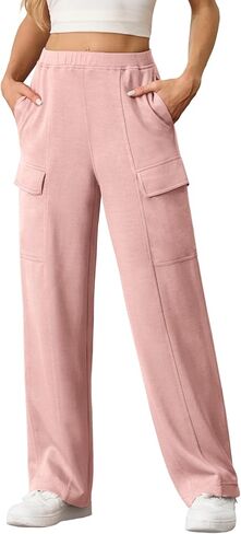 Cargo Sweatpants for Women Casual Baggy Wide Leg Sweat Pants Fall Fashion 2024 Comfy Athletic Joggers with Pockets in Saudi Arabia