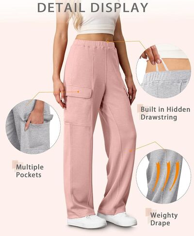 Cargo Sweatpants for Women Casual Baggy Wide Leg Sweat Pants Fall Fashion 2024 Comfy Athletic Joggers with Pockets in Saudi Arabia