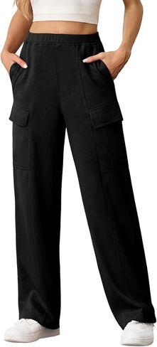 Cargo Sweatpants for Women Casual Baggy Wide Leg Sweat Pants Fall Fashion 2024 Comfy Athletic Joggers with Pockets in Saudi Arabia