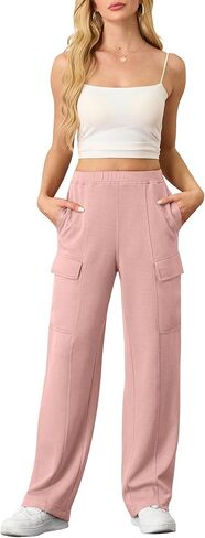 Cargo Sweatpants for Women Casual Baggy Wide Leg Sweat Pants Fall Fashion 2024 Comfy Athletic Joggers with Pockets in Saudi Arabia