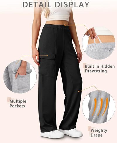 Cargo Sweatpants for Women Casual Baggy Wide Leg Sweat Pants Fall Fashion 2024 Comfy Athletic Joggers with Pockets in Saudi Arabia
