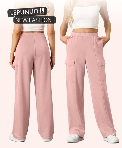 Cargo Sweatpants for Women Casual Baggy Wide Leg Sweat Pants Fall Fashion 2024 Comfy Athletic Joggers with Pockets in Saudi Arabia