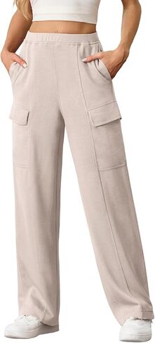 Cargo Sweatpants for Women Casual Baggy Wide Leg Sweat Pants Fall Fashion 2024 Comfy Athletic Joggers with Pockets in Saudi Arabia