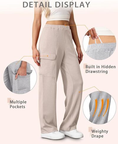 Cargo Sweatpants for Women Casual Baggy Wide Leg Sweat Pants Fall Fashion 2024 Comfy Athletic Joggers with Pockets in Saudi Arabia