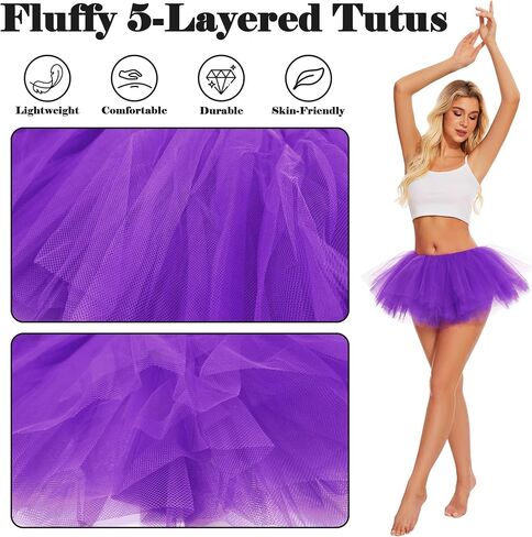Tutu for Women Adults 5 Layered Tutu Tulle Skirt Tutus for Women Girls Teens 80s Tutu Halloween Costume in Saudi Arabia