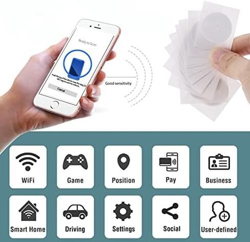 20pcs NFC Stickers NFC Tags Sticker NTAG215 NFC Rewritable Black Tags NFC 215 RFID Sticker (25mm) Programmable NFC Tag 504 Bytes Compatible with iPhone and All Other NFC Enabled Devices in Saudi Arabia