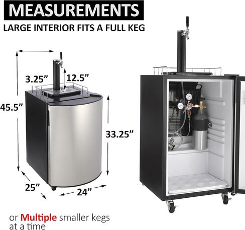 Beer Kegerator، موزع بيرة بصنبور واحد، ثلاجة برميل كاملة الحجم مع أرفف، ستانلس ستيل، صينية تنقيط وسكة، 32 درجة فهرنهايت - 50 درجة فهرنهايت للتحكم في درجة الحرارة 128 لتر in Kuwait