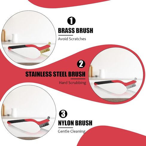 Wire Brush 3Pcs Metal Scrubber - Nylon/Brass/Stainless Steel Bristles with Curved Handle Grip for Cleaning Rust Removal, Dirt, Paint Scrubbing with Deep Cleaning – 6.88 Inches in Saudi Arabia