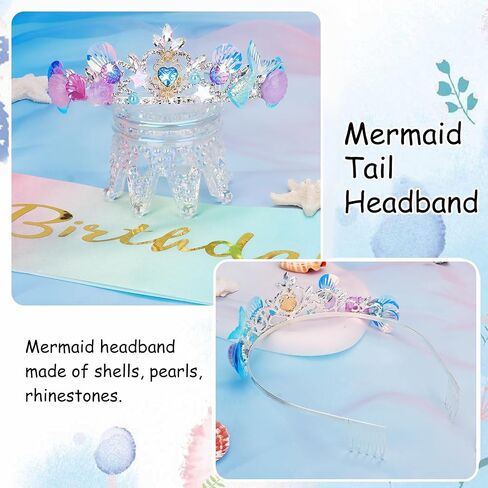 Mermaid Crown and Birthday Sash Mermaid Birthday Decorations Mermaid Party Decorations Birthday Sash for Women Birthday Crown Tiara for Women Halloween Costume Gifts in Saudi Arabia