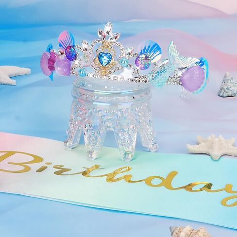 Mermaid Crown and Birthday Sash Mermaid Birthday Decorations Mermaid Party Decorations Birthday Sash for Women Birthday Crown Tiara for Women Halloween Costume Gifts in Saudi Arabia