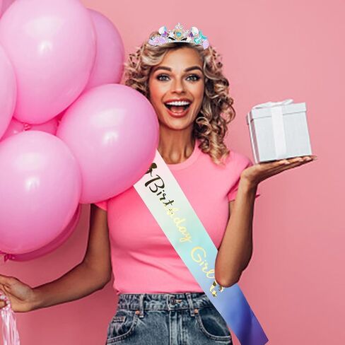Mermaid Crown and Birthday Sash Mermaid Birthday Decorations Mermaid Party Decorations Birthday Sash for Women Birthday Crown Tiara for Women Halloween Costume Gifts in Saudi Arabia