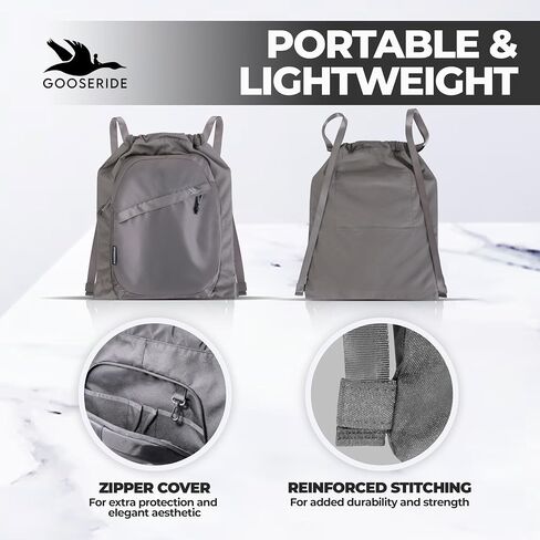 Drawstring Backpack - Versatile Small Gym Bag with Hidden Zipper Pocket, Secondary Pocket with Organizer, Thicker Strap, Ideal for Sports, Travel, Hiking, Beach Camping Essentials-Slate Gray in Saudi Arabia