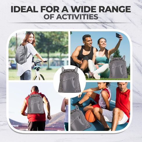 Drawstring Backpack - Versatile Small Gym Bag with Hidden Zipper Pocket, Secondary Pocket with Organizer, Thicker Strap, Ideal for Sports, Travel, Hiking, Beach Camping Essentials-Slate Gray in Saudi Arabia