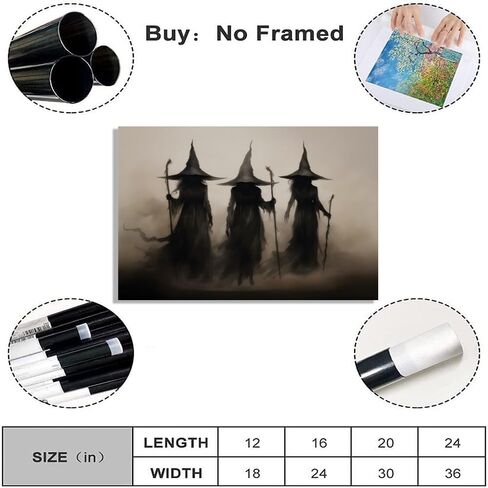 Witchy Halloween Wall Art Three Witches Holding Magic Wands Moody Dark Gothic Posters Painting Print Halloween Vintage Room Decor Aesthetic 8x12inch Unframed in Saudi Arabia