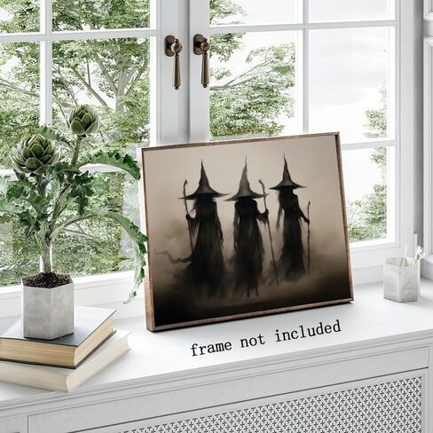 Witchy Halloween Wall Art Three Witches Holding Magic Wands Moody Dark Gothic Posters Painting Print Halloween Vintage Room Decor Aesthetic 8x12inch Unframed in Saudi Arabia