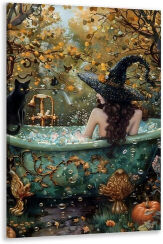 Witchy Halloween Wall Art Three Witches Holding Magic Wands Moody Dark Gothic Posters Painting Print Halloween Vintage Room Decor Aesthetic 8x12inch Unframed in Saudi Arabia