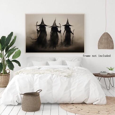 Witchy Halloween Wall Art Three Witches Holding Magic Wands Moody Dark Gothic Posters Painting Print Halloween Vintage Room Decor Aesthetic 8x12inch Unframed in Saudi Arabia