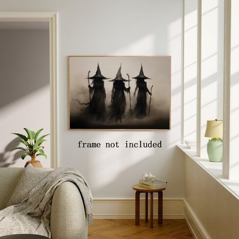Witchy Halloween Wall Art Three Witches Holding Magic Wands Moody Dark Gothic Posters Painting Print Halloween Vintage Room Decor Aesthetic 8x12inch Unframed in Saudi Arabia