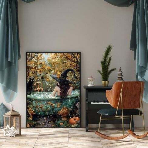 Witchy Halloween Wall Art Three Witches Holding Magic Wands Moody Dark Gothic Posters Painting Print Halloween Vintage Room Decor Aesthetic 8x12inch Unframed in Saudi Arabia