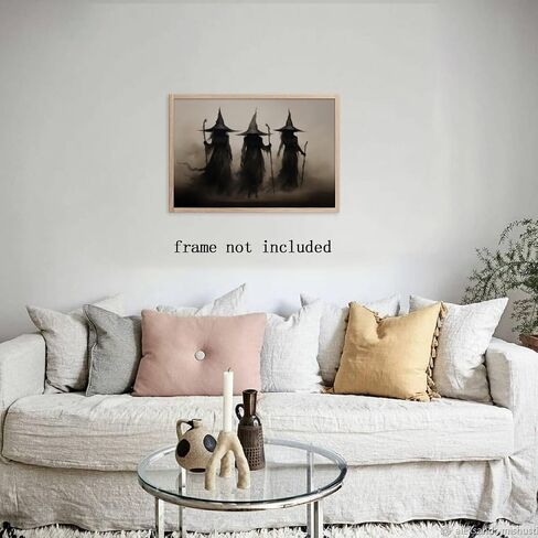 Witchy Halloween Wall Art Three Witches Holding Magic Wands Moody Dark Gothic Posters Painting Print Halloween Vintage Room Decor Aesthetic 8x12inch Unframed in Saudi Arabia