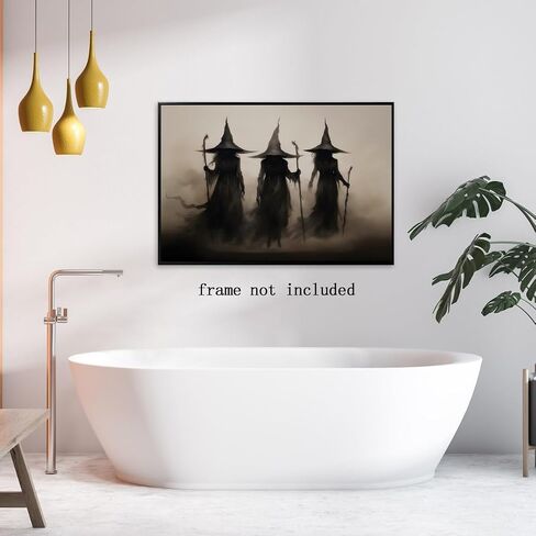 Witchy Halloween Wall Art Three Witches Holding Magic Wands Moody Dark Gothic Posters Painting Print Halloween Vintage Room Decor Aesthetic 8x12inch Unframed in Saudi Arabia
