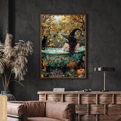 Witchy Halloween Wall Art Three Witches Holding Magic Wands Moody Dark Gothic Posters Painting Print Halloween Vintage Room Decor Aesthetic 8x12inch Unframed in Saudi Arabia