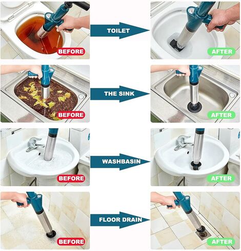 Lihu 360 ° Activity Toilet Plunger Blaster with Grabber 4 Claw Pick Up Reacher Tool, Clogged Pipe,Sewer,Floor Drain Unclog Gun,Unclog to Bathroom Toilet Unblocker Sink Plunger Plumbing Kitchen Sink in Saudi Arabia