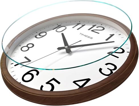 ساعة حائط، لمسة نهائية من الخشب الكلاسيكي، 16 بوصة غير موقوتة تعمل بالبطارية الصامتة كوارتز تناظرية مع تقويم دائم وعرض درجة الحرارة F°، ديكور المنزل والمكتب (أصفر خشبي) in Kuwait