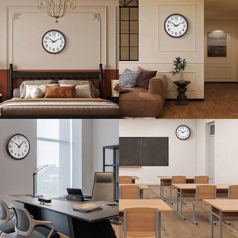 ساعة حائط، لمسة نهائية من الخشب الكلاسيكي، 16 بوصة غير موقوتة تعمل بالبطارية الصامتة كوارتز تناظرية مع تقويم دائم وعرض درجة الحرارة F°، ديكور المنزل والمكتب (أصفر خشبي) in Kuwait