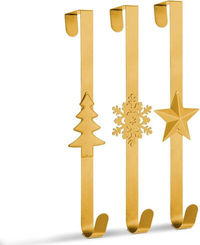 Whaline 3Pcs Christmas Wreath Hanger Over The Door Metal Wreath Hook Star Snowflake Christmas Tree Wreath Holder for Xmas Party Decor Door Wall Home Office, Silver, 15in in Saudi Arabia