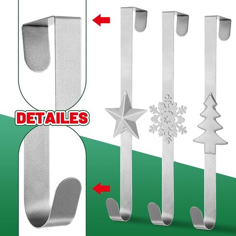Whaline 3Pcs Christmas Wreath Hanger Over The Door Metal Wreath Hook Star Snowflake Christmas Tree Wreath Holder for Xmas Party Decor Door Wall Home Office, Silver, 15in in Saudi Arabia