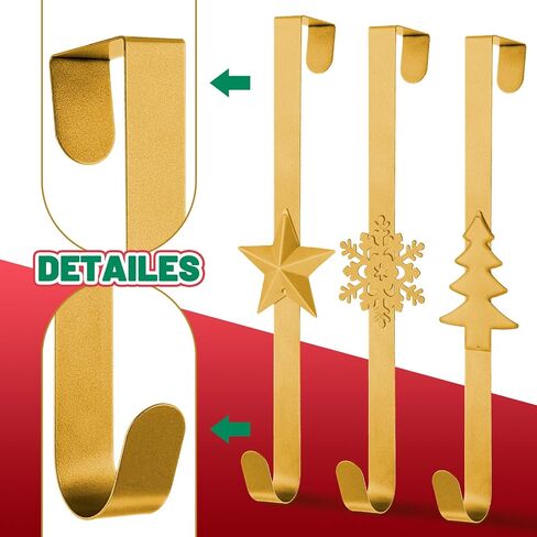 Whaline 3Pcs Christmas Wreath Hanger Over The Door Metal Wreath Hook Star Snowflake Christmas Tree Wreath Holder for Xmas Party Decor Door Wall Home Office, Silver, 15in in Saudi Arabia
