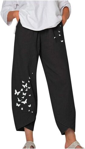 Trendy Womens Summer Capri Pants Casual Comfy Baggy Palazzo Trouser Pants with Pocket in Saudi Arabia