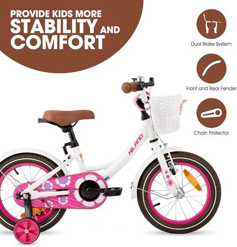 HILAND Girls Bike for Toddlers and Kids Ages 2-7 Years Old, 12 14 16 Inch Kids Bike for Boy and Girl with Training Wheels Basket Bell Rear Rack in Saudi Arabia