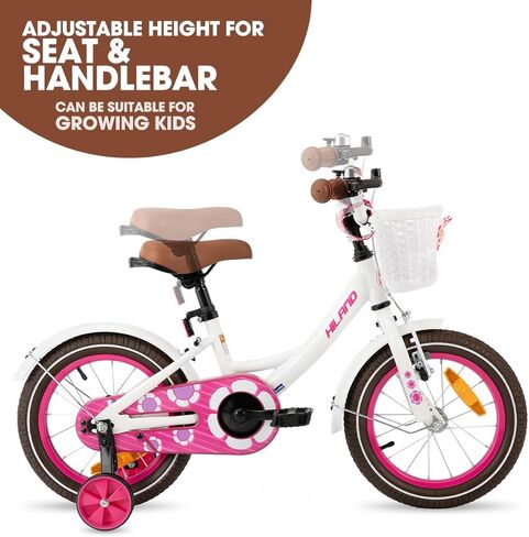 HILAND Girls Bike for Toddlers and Kids Ages 2-7 Years Old, 12 14 16 Inch Kids Bike for Boy and Girl with Training Wheels Basket Bell Rear Rack in Saudi Arabia