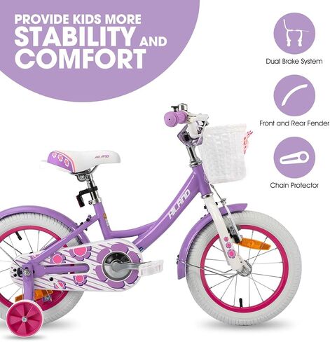 HILAND Girls Bike for Toddlers and Kids Ages 2-7 Years Old, 12 14 16 Inch Kids Bike for Boy and Girl with Training Wheels Basket Bell Rear Rack in Saudi Arabia