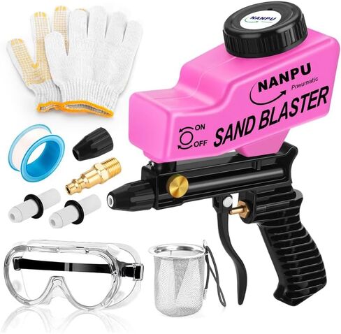 NANPU Air Sand Blaster Gun with Gravity Feed - Ceramic Nozzle, Metal Body | for Paint, Rust Removal, and Glass Etching | Versatile for Aluminum, Sand, Walnut Shells, and Soda Blasting Applications in Saudi Arabia