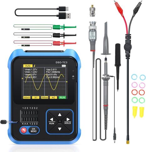 Handheld Digital Oscilloscope, 3 in 1 Mini Digital Oscilloscope Transistor Tester Table 500 kHz 10MSa,s with 2.4 TFT Backlight Display for Automobile Maintenance (High in Saudi Arabia