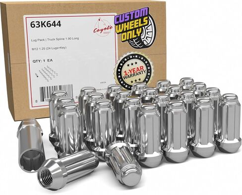 Wheel Accessories Parts 24 Pcs M12 x 1.25 12 x 1.25 Thread Truck 2.00" Long Spline Lug Nuts Black Chrome 6 Spline Hex Fits Nissan Titan (Non XD) in Saudi Arabia