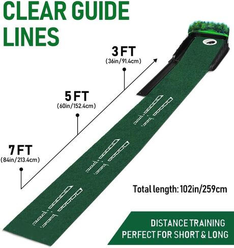 Golf Putting Mat with Automatic Ball Return – 8.5 Feet, Alignment Guides, True-Roll Surface, and Back Hedge for Golfers in Kuwait