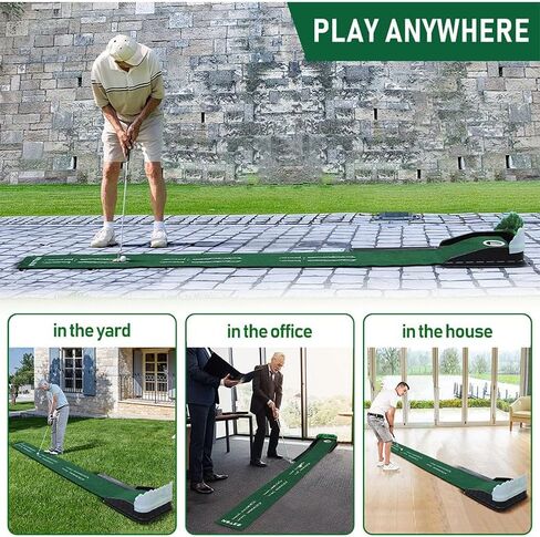Golf Putting Mat with Automatic Ball Return – 8.5 Feet, Alignment Guides, True-Roll Surface, and Back Hedge for Golfers in Kuwait