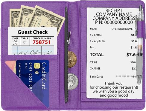 PATIKIL Server Book Organizer with Zipper Pocket, 8" x 5" Restaurant Check Presenters Guest Check Card Holder for Server Waiter Waitress, Black in Saudi Arabia