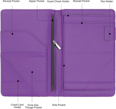 PATIKIL Server Book Organizer with Zipper Pocket, 8" x 5" Restaurant Check Presenters Guest Check Card Holder for Server Waiter Waitress, Black in Saudi Arabia
