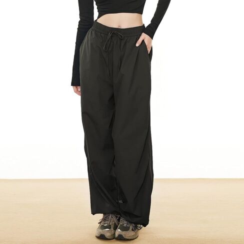 Linsennia Hiking Pants Women Waterproof Drawstring Wide Leg Parachute Pants Y2k Elastic Waist Baggy Casual in Saudi Arabia