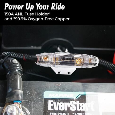 سلك طاقة InstallGear مقاس 1/0 AWG بطول 1 قدم مع حامل مصهر ANL بقدرة 150 أمبير - 99.9% من النحاس الخالي من الأكسجين | سلك قياس 1/0 | للسيارات والبحرية والمهنيين وRV والصناعية in Kuwait
