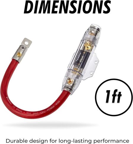 سلك طاقة InstallGear مقاس 1/0 AWG بطول 1 قدم مع حامل مصهر ANL بقدرة 150 أمبير - 99.9% من النحاس الخالي من الأكسجين | سلك قياس 1/0 | للسيارات والبحرية والمهنيين وRV والصناعية in Kuwait