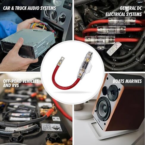 سلك طاقة InstallGear مقاس 1/0 AWG بطول 1 قدم مع حامل مصهر ANL بقدرة 150 أمبير - 99.9% من النحاس الخالي من الأكسجين | سلك قياس 1/0 | للسيارات والبحرية والمهنيين وRV والصناعية in Kuwait