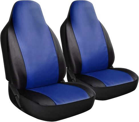 غطاء مقعد السيارة OxGord - مصنوع من جلد البولي يوريثان بلونين مع مقعد دلو أمامي منخفض - مناسب عالمي للسيارات والشاحنات وسيارات الدفع الرباعي والشاحنات الصغيرة - مجموعة من قطعتين in Kuwait