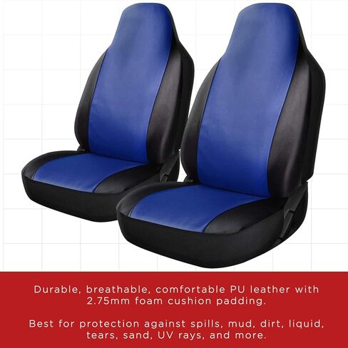 غطاء مقعد السيارة OxGord - مصنوع من جلد البولي يوريثان بلونين مع مقعد دلو أمامي منخفض - مناسب عالمي للسيارات والشاحنات وسيارات الدفع الرباعي والشاحنات الصغيرة - مجموعة من قطعتين in Kuwait