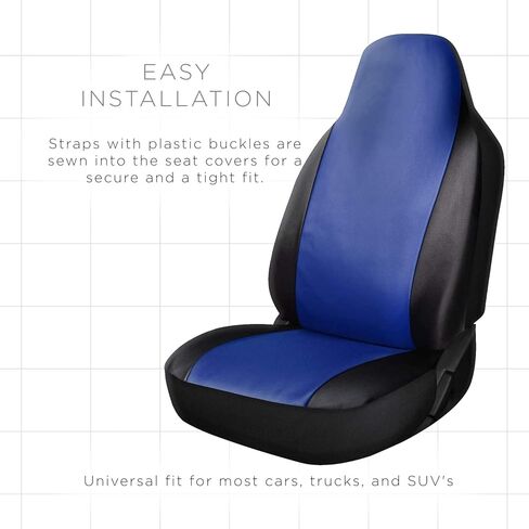 غطاء مقعد السيارة OxGord - مصنوع من جلد البولي يوريثان بلونين مع مقعد دلو أمامي منخفض - مناسب عالمي للسيارات والشاحنات وسيارات الدفع الرباعي والشاحنات الصغيرة - مجموعة من قطعتين in Kuwait